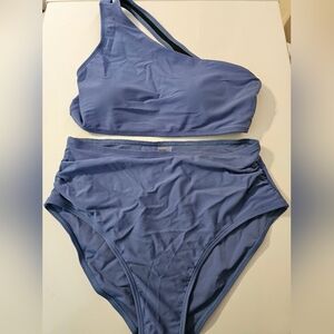 Women's Blue One-Shoulder high waisted tummy control Bikini swimsuit size M